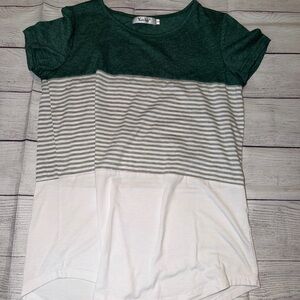 Women's Green and White Striped Tee